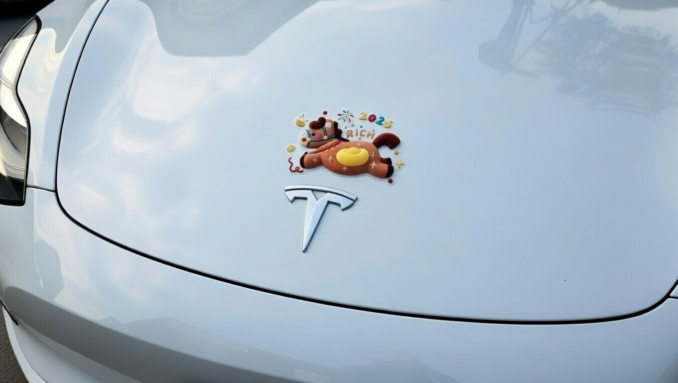 Year of the Horse 2026 Tesla Emblem Sticker – Chinese New Year Red Horse Decal for Tesla Model 3 Y S X
