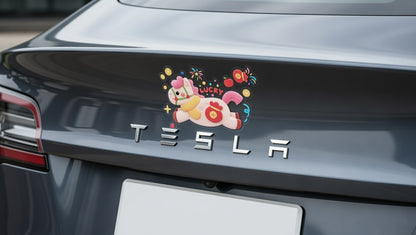 Year of the Horse 2026 Tesla Emblem Sticker – Chinese New Year Red Horse Decal for Tesla Model 3 Y S X
